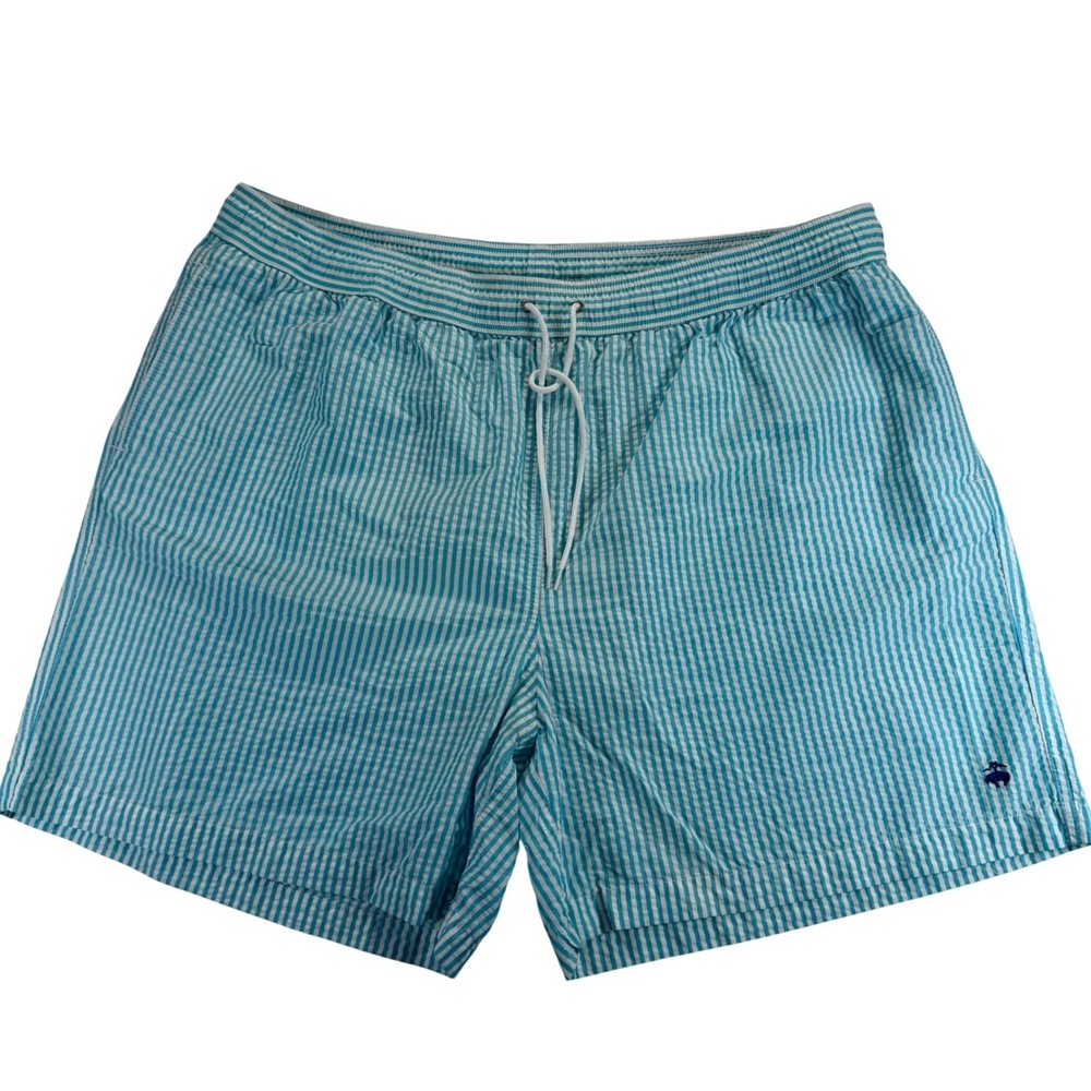 Brooks Brothers 346 Mens XXL Blue White Seersucker Striped Swim Trunks Shorts
